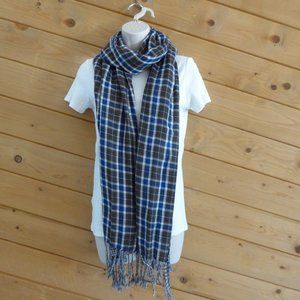 L.O.G.G. H&M Blue Gray Check Reversible w/Tassel Crinkle Wrap Shawl Muffler